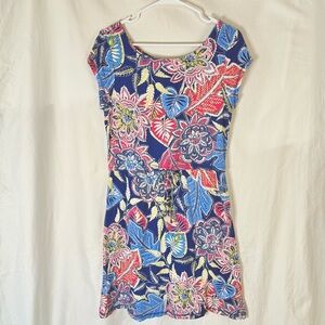 Talbots Woman’s Navy Blue & Multi Colored Floral Scoop Neck Dress — Size Medium